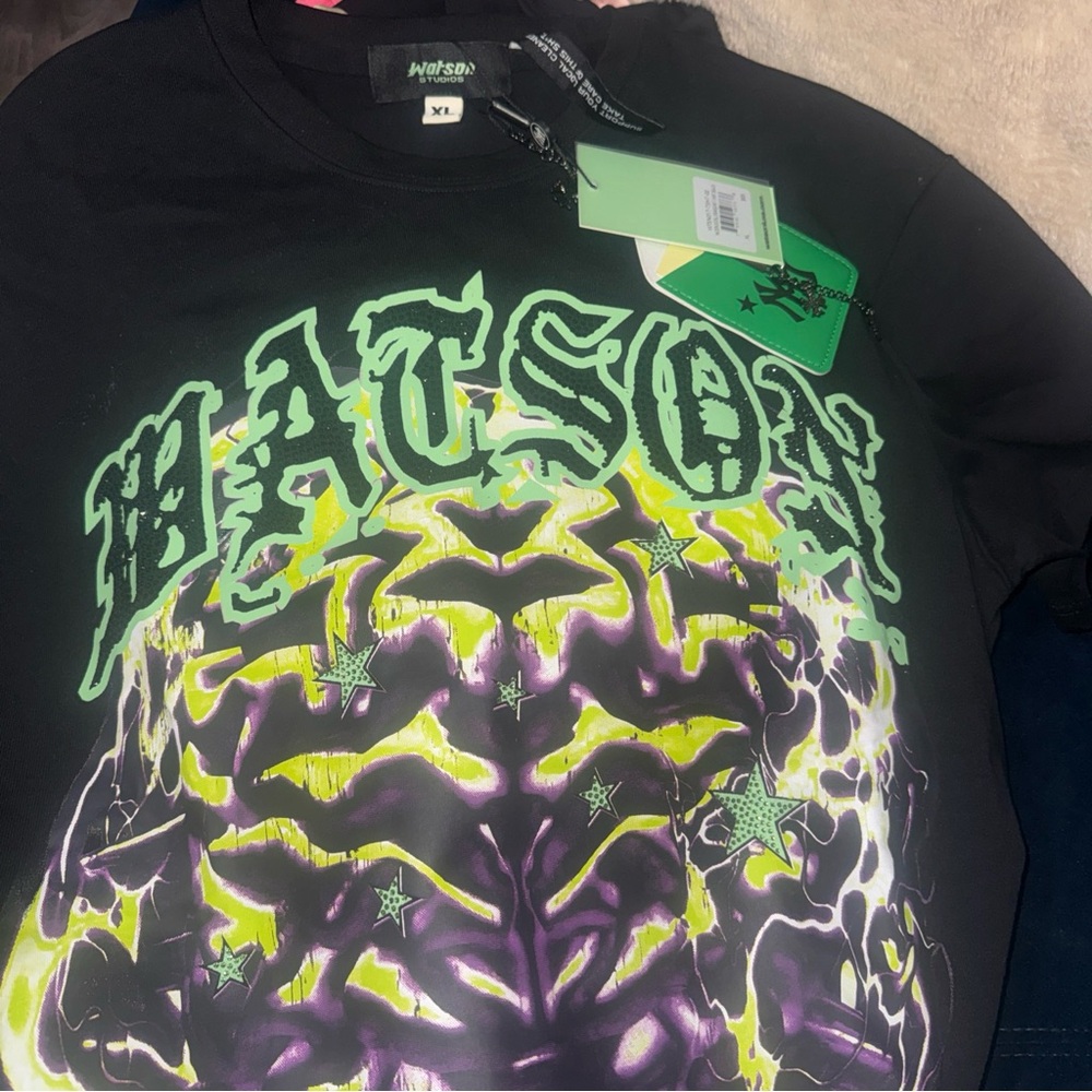 Black Graphic Short Sleeve Tee - Neon Green & Purple